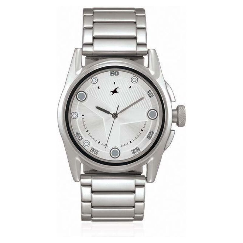 Fastrack Quartz Analog Silver Dial Stainless Steel Strap Watch for Guys
