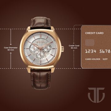 Titan Regalia Arc Analog with Day Date Second Subdial and Silver Dial Brown Leather Strap Watch for Men