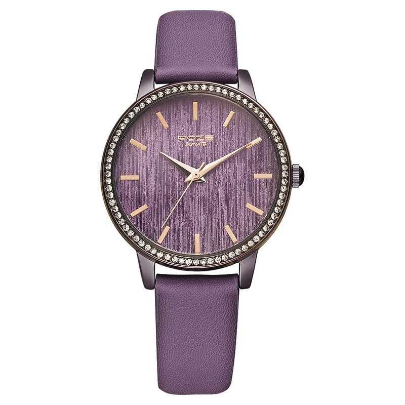 Poze by Sonata Quartz Analog Purple Dial PU Leather Strap Watch for Women