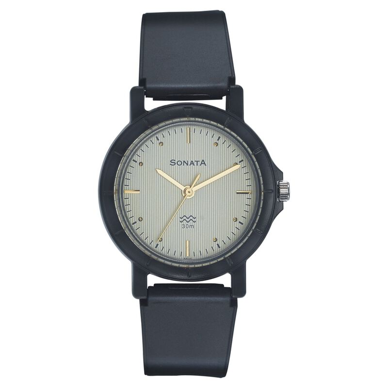 Sonata Quartz Analog Champagne Dial Strap Watch for Men