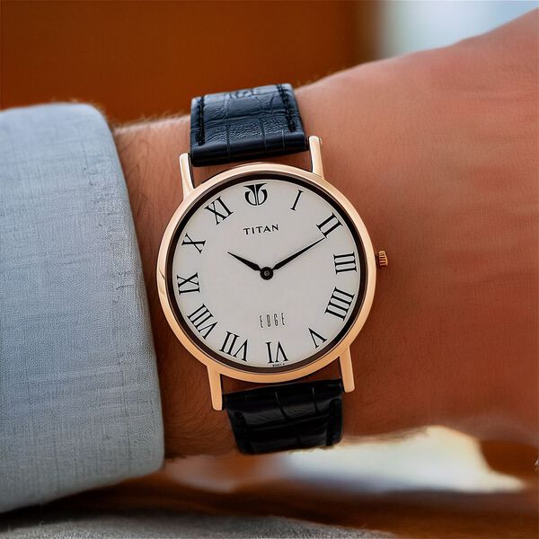 Titan Edge Quartz Analog White Dial Black Leather Strap Watch For Men - image number 3