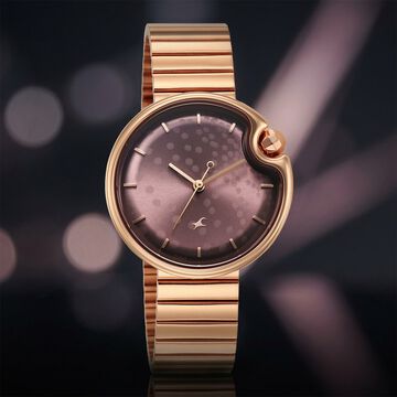 Fastrack Groove Analog with Dusty Purple Dial Rose Gold Metal Strap Watch for Girls
