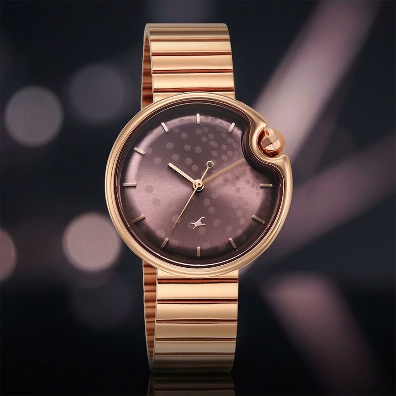 Fastrack Groove Analog with Dusty Purple Dial Rose Gold Metal Strap Watch for Girls