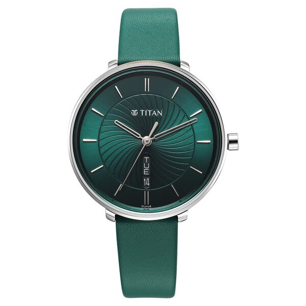Titan Neo Analog with Day and Date Green Dial Green Color Leather Strap Watch For Women - image number 0