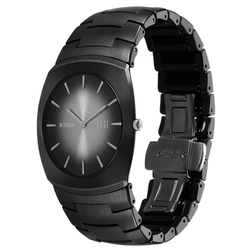 Titan Edge Fumage Quartz Analog Black Dial Black Ceramic Strap Watch For Men