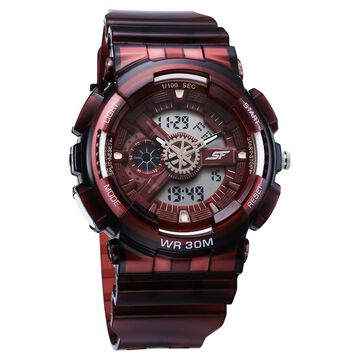 Sonata SF Spectra Quartz Digital Maroon Dial Translucent Maroon Polyether Strap Watch For Men