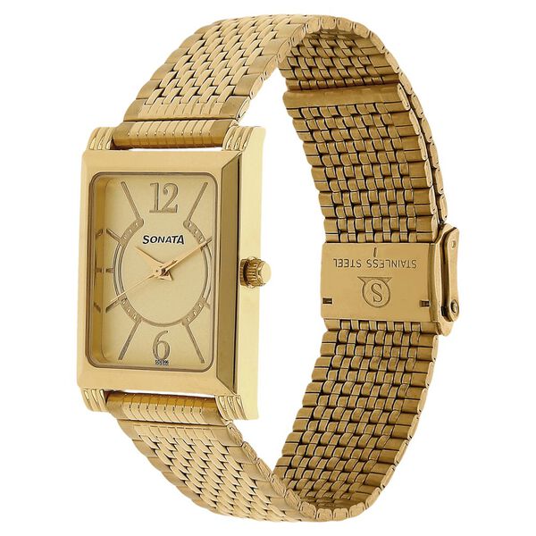 Sonata Quartz Analog Champagne Dial Stainless Steel Strap Watch for Men - image number 1