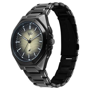 Vyb Quest By Fastrack Quartz Analog Beige Dial Black Stainless Steel Strap Watch For Guys