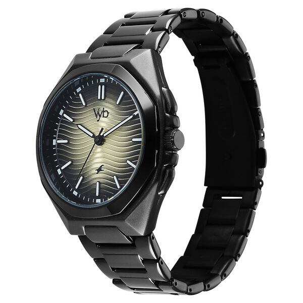 Vyb Quest By Fastrack Quartz Analog Beige Dial Black Stainless Steel Strap Watch For Guys - image number 2