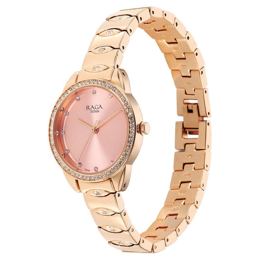 Titan Raga Showstopper Quartz Analog Pink Dial Metal Strap Watch for Women