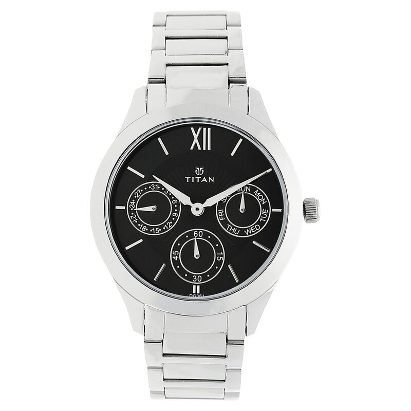 Titan Workwear Black Dial Women Watch With Stainless Steel Strap