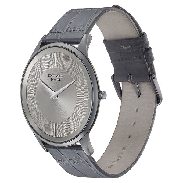 Poze by Sonata Quartz Analog Grey Dial Leather Strap Watch for Men - image number 2