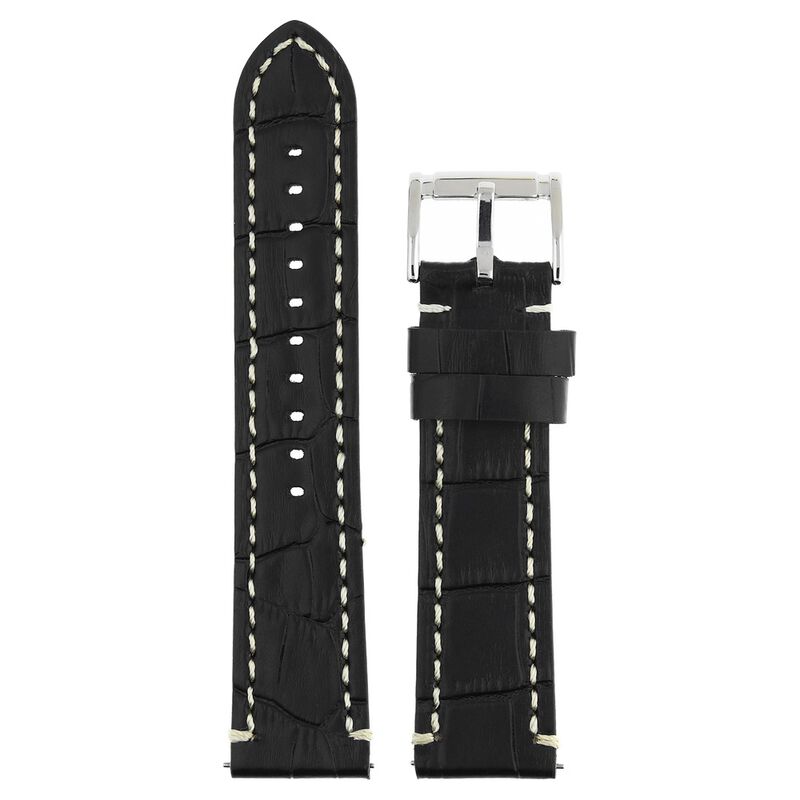 22 mm Black Genuine Leather Straps for Men