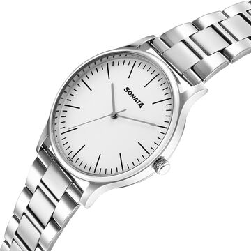 Sonata Aspire Quartz Analog Off White Dial Stainless Steel Strap Watch For Men