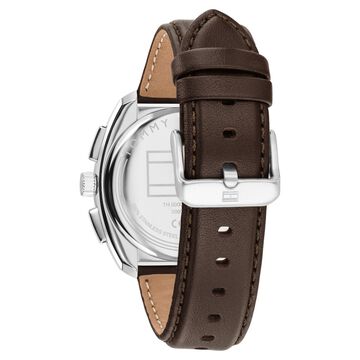 Tommy Hilfiger Quartz Chronograph Silver Dial Brown Leather Strap Watch For Men