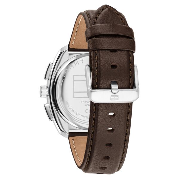 Tommy Hilfiger Quartz Chronograph Silver Dial Brown Leather Strap Watch For Men - image number 2