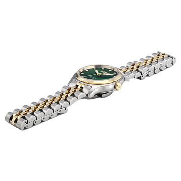Roamer Cassandra Diamond Quartz Analog Green Mother Of Pearl Dial Two Toned Stainless Steel Strap Watch For Women
