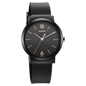 Sonata Essentials Black Dial Polyurethane Strap Watch for Women