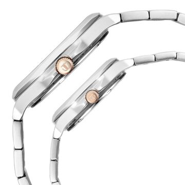 Titan Bandhan Quartz Analog Sun-Moon Silver Dial Two Toned Stainless Steel Strap Watch For Couple