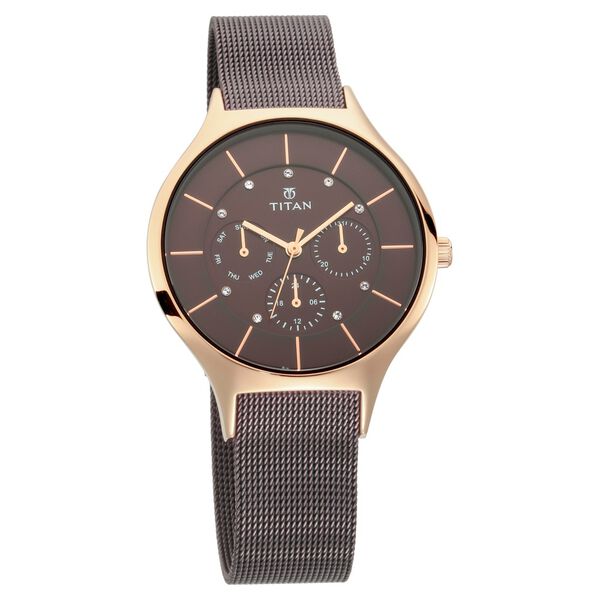 Titan Workwear Brown Dial Quartz Multifunction Metal Strap watch for Women - image number 0