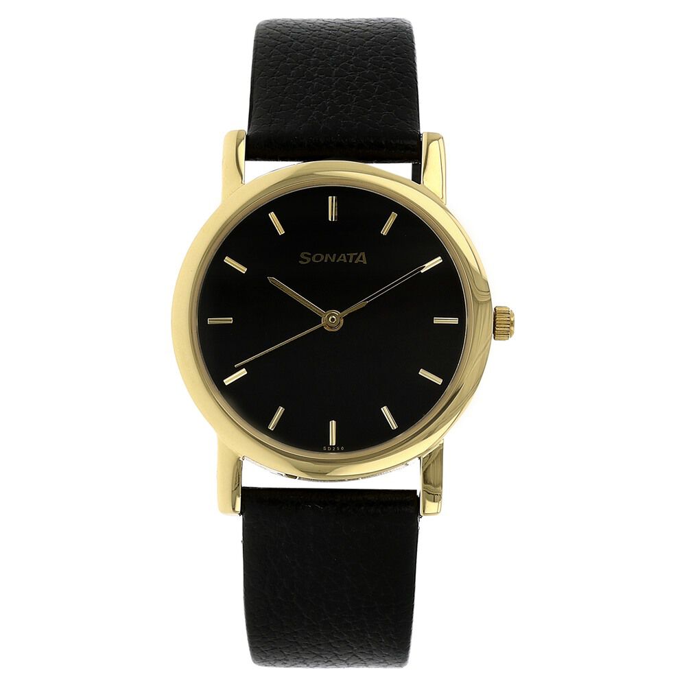 Buy Online Sonata Quartz Analog Black Dial Leather Strap Watch for