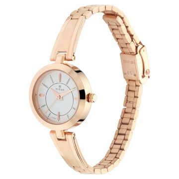 Titan Quartz Analog Silver Dial Rose Gold Metal Strap Watch For Women