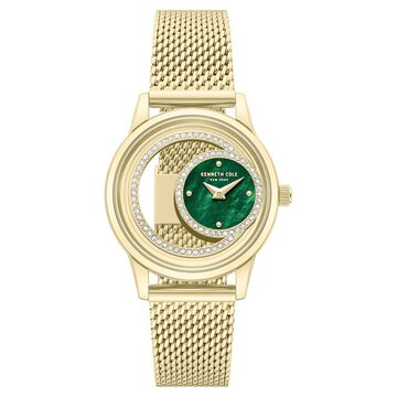 Kenneth Cole Quartz Analog Green Mother of Pearl Dial Golden Stainless Steel Strap Watch For Women