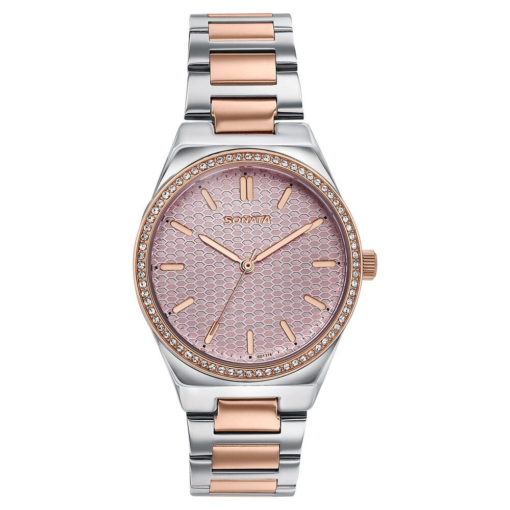 Sonata Jashn Quartz Analog Pink Dial Two Toned Metal Strap Watch For Women-picture-25