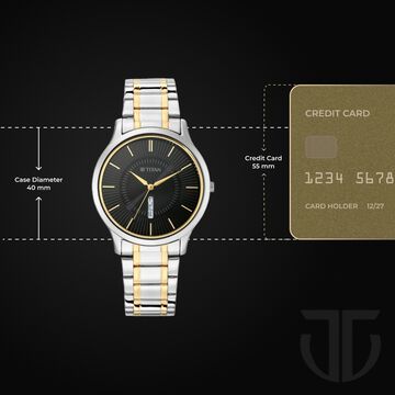 Titan Quartz Analog with Day and Date Black Dial Metal Strap Watch for Men
