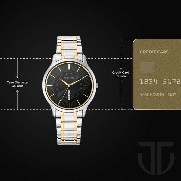 Titan Quartz Analog with Day and Date Black Dial Metal Strap Watch for Men - image number 2