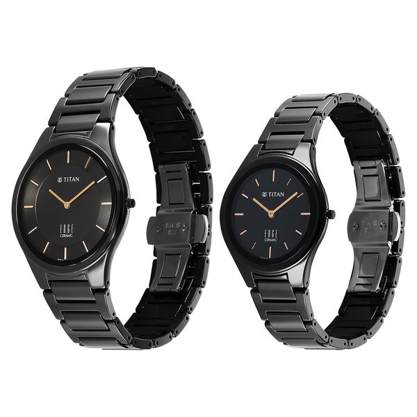 Titan Edge Pair Black Dial Analog Ceramic Strap watch for Couple - image number 4