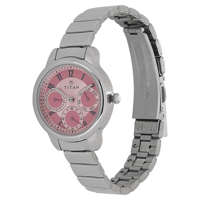 Titan Quartz Multifunction Pink Dial Stainless Steel Strap Watch for Women - image number 1