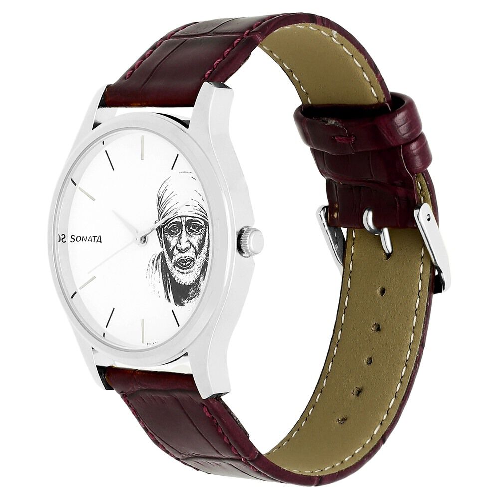 Buy Online Sonata Quartz Analog White Dial Leather Strap Watch for Men nm77082sl04 Titan