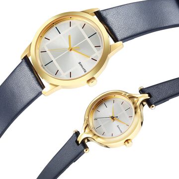 Sonata Quartz Analog Silver Dial Leather Strap Watch for Couple