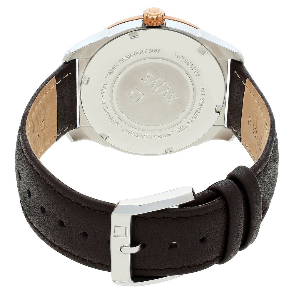 Buy Online Xylys Swiss Analog with Day Date Brown Leather Strap