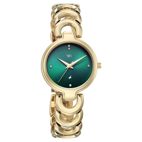 Vyb Successor By Fastrack Quartz Analog Green Dial Golden Metal Strap Watch For Girls - image number 1