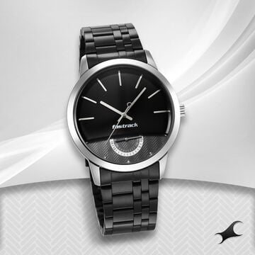 Fastrack Opulence Quartz Analog with Date Black Dial Stainless Steel Strap Watch for Guys