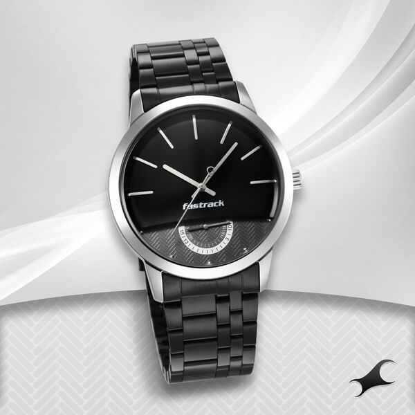 Fastrack Opulence Quartz Analog with Date Black Dial Stainless Steel Strap Watch for Guys - image number 0