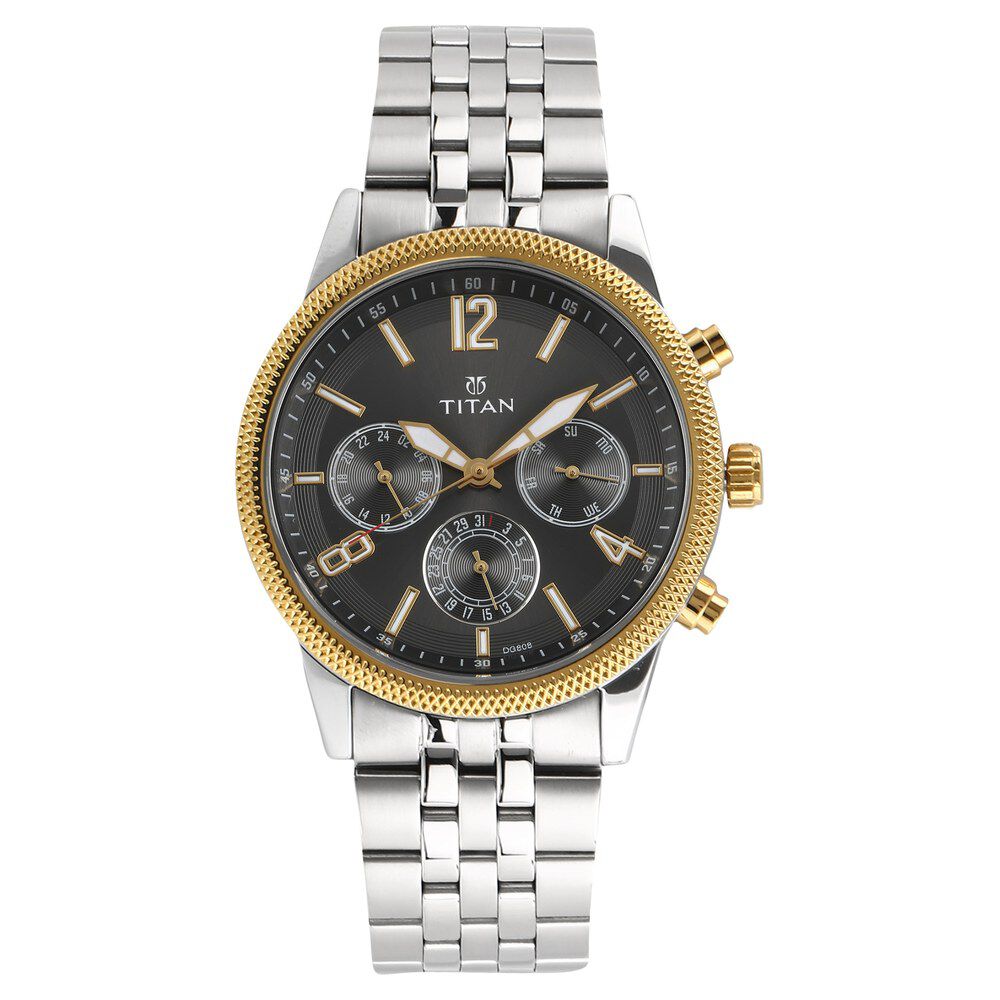 Buy Online Titan Men s Metropolitan Luxe Multifunction Anthracite Dial with Two Tone Stainless Steel Bracelet Watch nr1734bm01 Titan