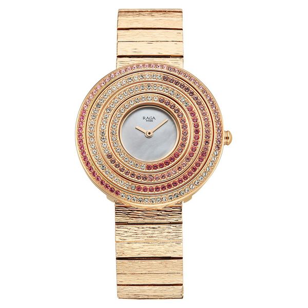 Titan Raga Glimmers Quartz Analog Mother of Pearl Dial Rose Gold Metal Strap Watch For Women - image number 1