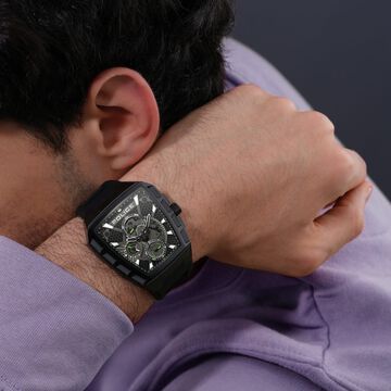 Police Multifunction Black Dial Black Color Silicone Strap Watch For Men