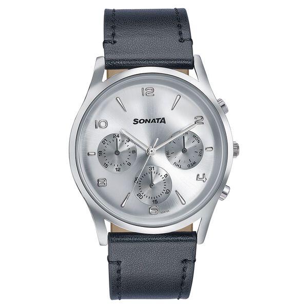 Sonata Wedding Edit Quartz Multifunction Silver Dial Leather Strap Watch For Men - image number 0