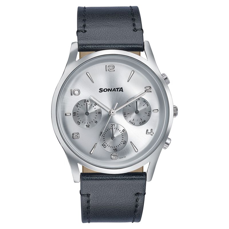 Sonata Wedding Edit Quartz Multifunction Silver Dial Leather Strap Watch For Men