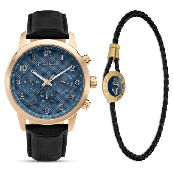 Police Quartz Multifunction Blue Dial Leather Strap Watch for Men - image number 0