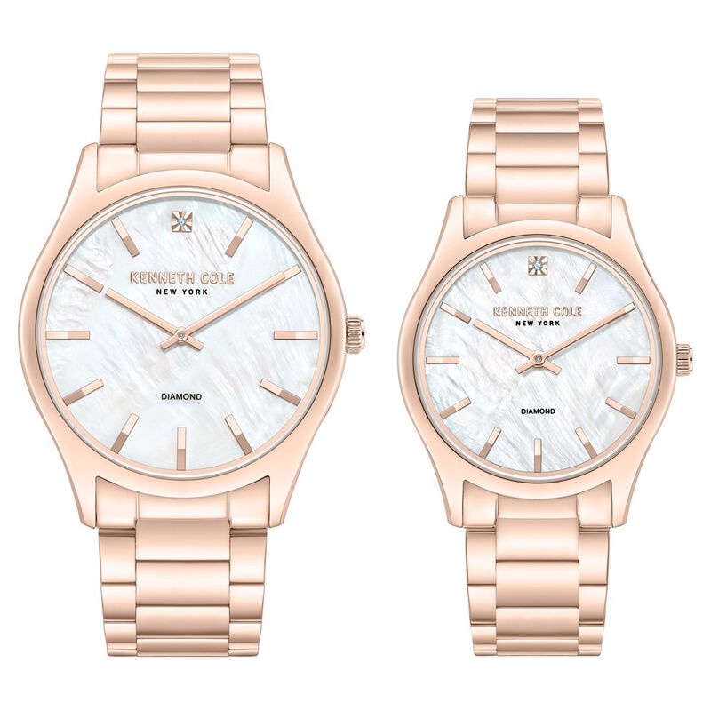 Kenneth Cole Quartz Analog Mother Of Pearl Dial Stainless Steel Strap Watch For Couple