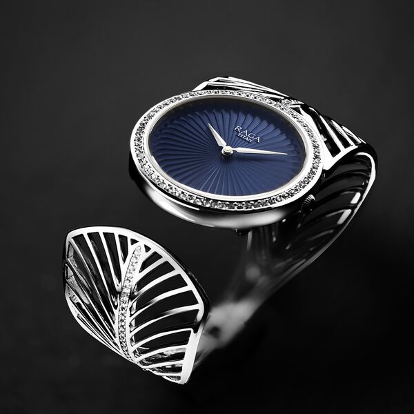 Titan Raga Silver Quartz Analog Blue Dial With Sterling Silver Metal Strap And Case Watch For Women (Small) - image number 0