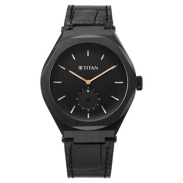 Titan Contour Analog with Small Second and Black Dial Black Leather Strap Watch for Men