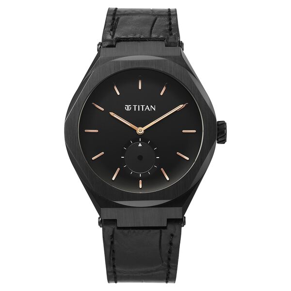 Titan Contour Analog with Small Second and Black Dial Black Leather Strap Watch for Men - image number 1