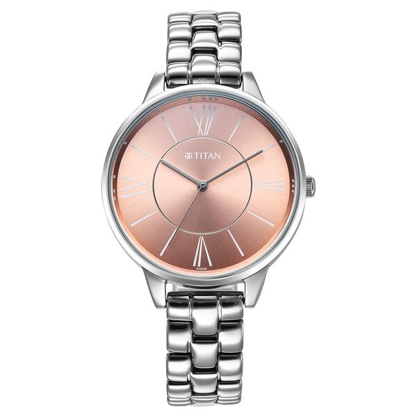 Titan Neo Quartz Analog Rose Gold Dial Silver Metal Strap Watch For Women - image number 0