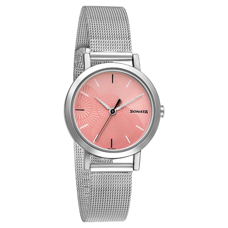 Buy Online Sonata Linnea Pink Dial Women Watch With Stainless